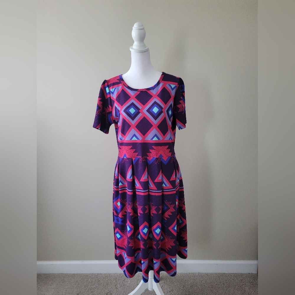 Lularoe Dress with pockets, purple, red, teal, and blue